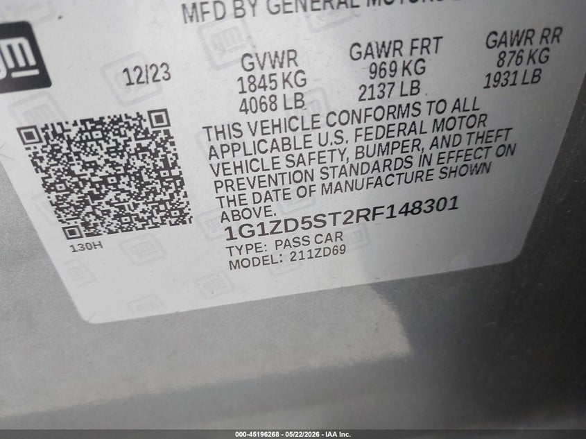 VIN 1G1ZD5ST2RF148301 2024 CHEVROLET MALIBU FWD 1LT