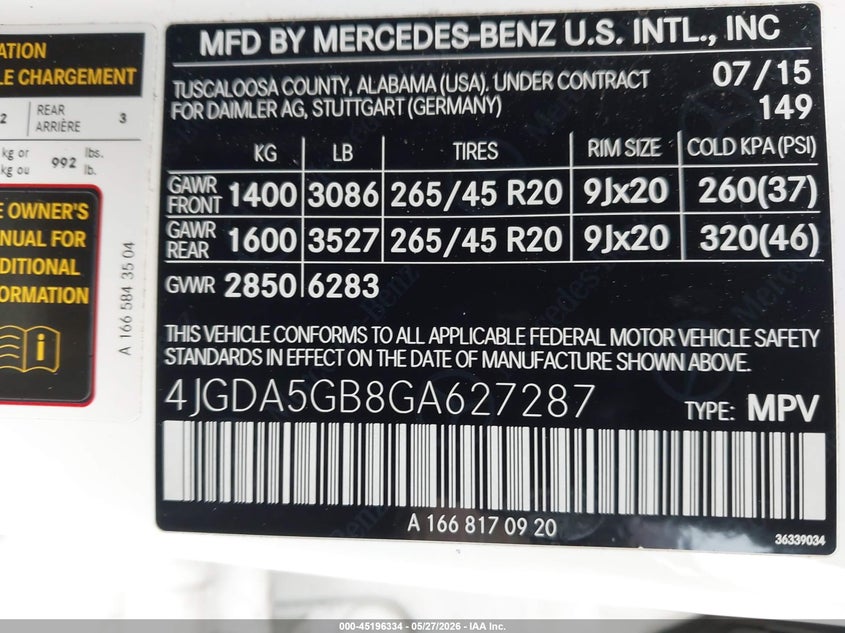 2016 Mercedes-Benz Gle 400 4Matic VIN: 4JGDA5GB8GA627287 Lot: 45196334