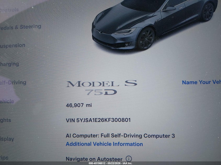 2019 TESLA MODEL S auction photo 7