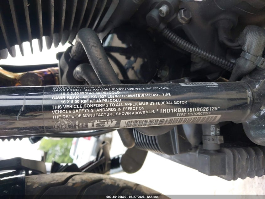 2013 Harley-Davidson Flhx Street Glide VIN: 1HD1KBM16DB626125 Lot: 45196602