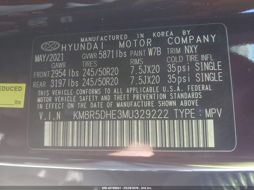 2021 Hyundai Palisade Limited VIN: KM8R5DHE3MU329222 Lot: 45196641
