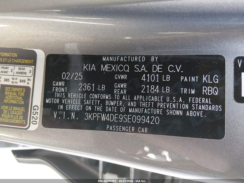 2025 Kia K4 Gt-Line VIN: 3KPFW4DE9SE099420 Lot: 45196991