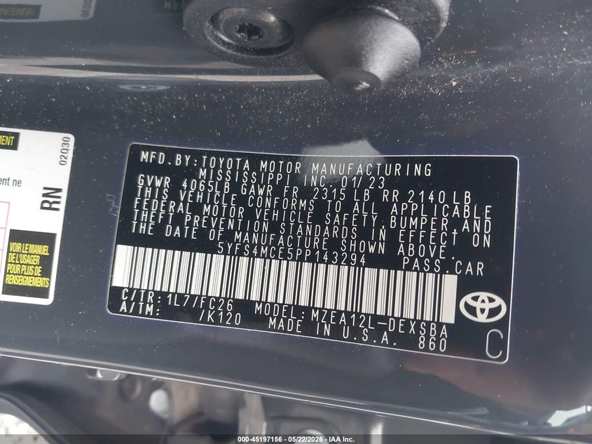 2023 TOYOTA COROLLA SEDAN 2.0L I-4 DI, DOHC, VVT, 169HP