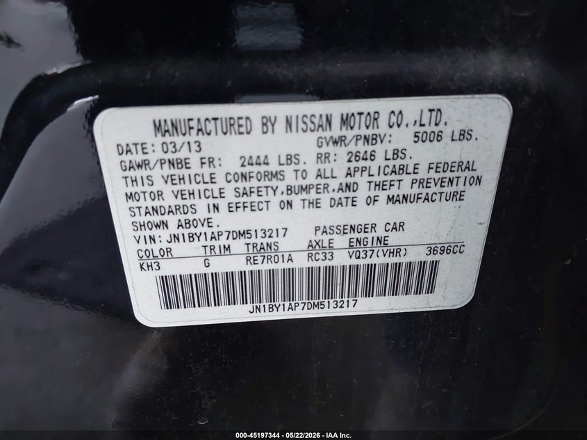 2013 Infiniti M37 VIN: JN1BY1AP7DM513217 Lot: 45197344