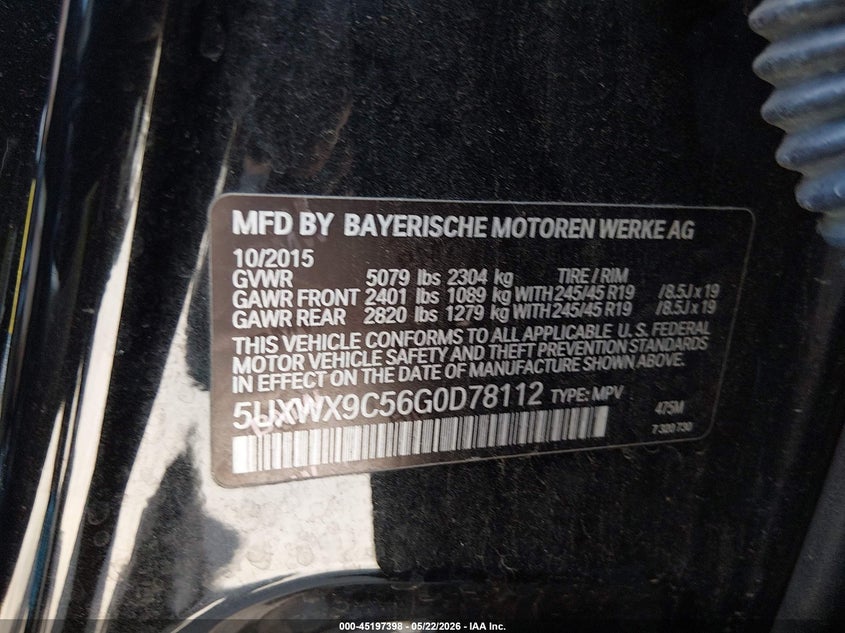 2016 BMW X3 SPORT UTILITY VEHICLE 2.0L I-4 DI, DOHC, VVT, TURBO, 240HP