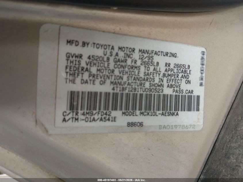 1996 Toyota Avalon Xl/Xls VIN: 4T1BF12B1TU090523 Lot: 45197403