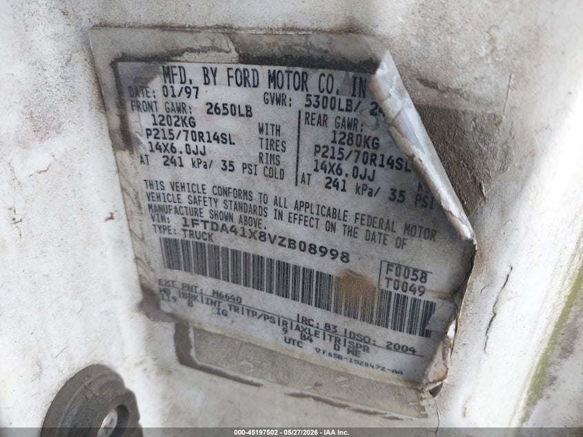 1997 Ford Aerostar Xlt VIN: 1FTDA41X8VZB08998 Lot: 45197502