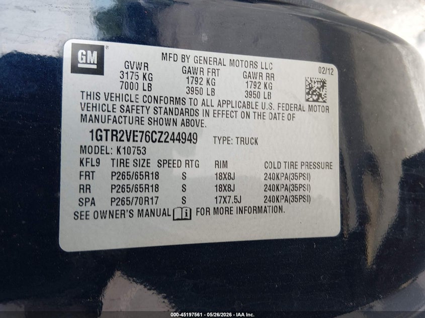 2012 GMC Sierra 1500 Sle VIN: 1GTR2VE76CZ244949 Lot: 45197561