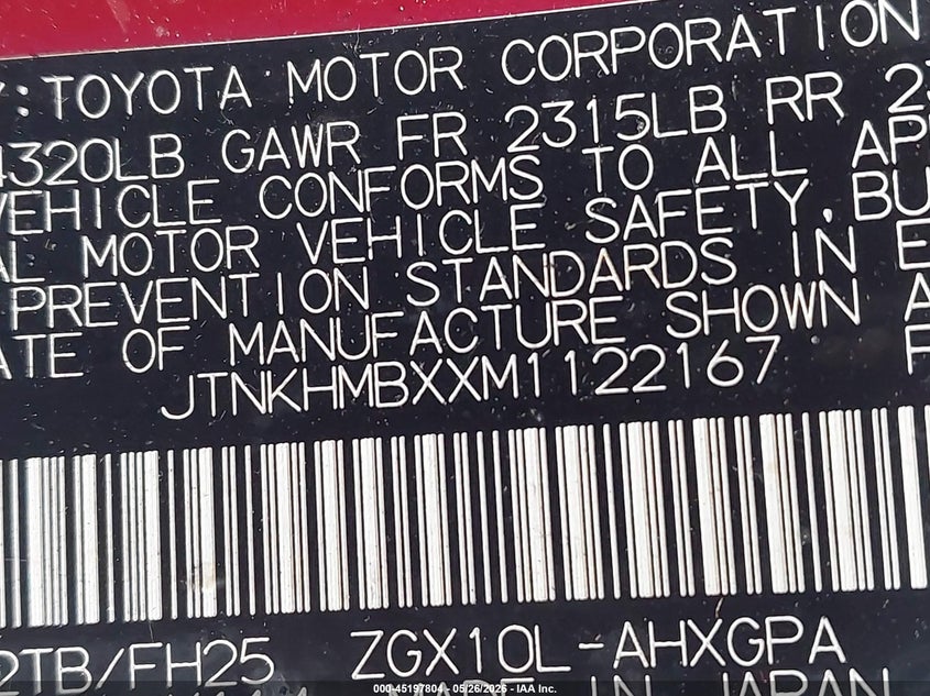 2021 Toyota C-Hr Nightshade Edition VIN: JTNKHMBXXM1122167 Lot: 45197804