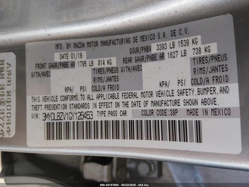 2016 Scion Ia VIN: 3MYDLBZV1GY126453 Lot: 45197905