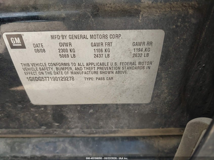 2009 Cadillac Cts Standard VIN: 1G6DG577190129278 Lot: 45198050