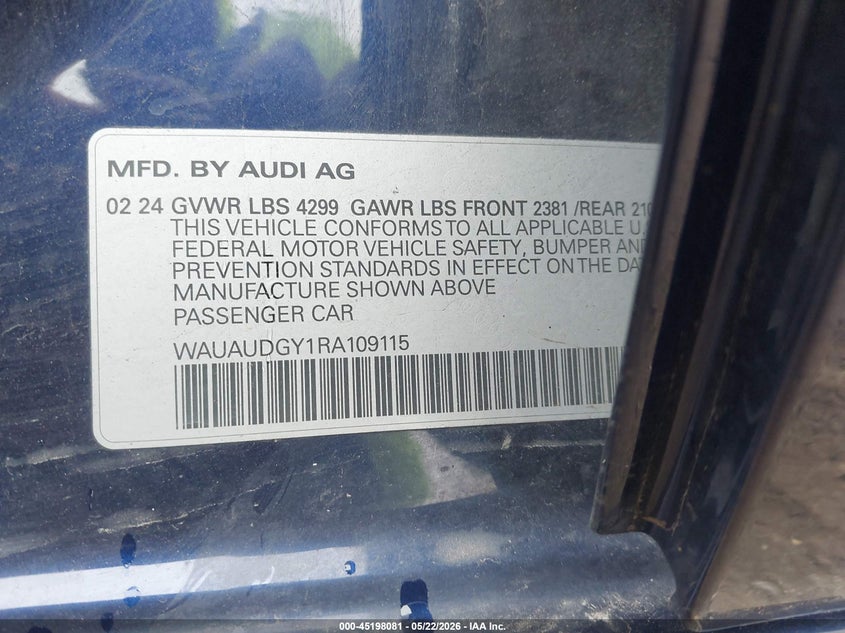 2024 Audi A3 Premium 40 Tfsi Front-Wheel Drive S Tronic VIN: WAUAUDGY1RA109115 Lot: 45198081