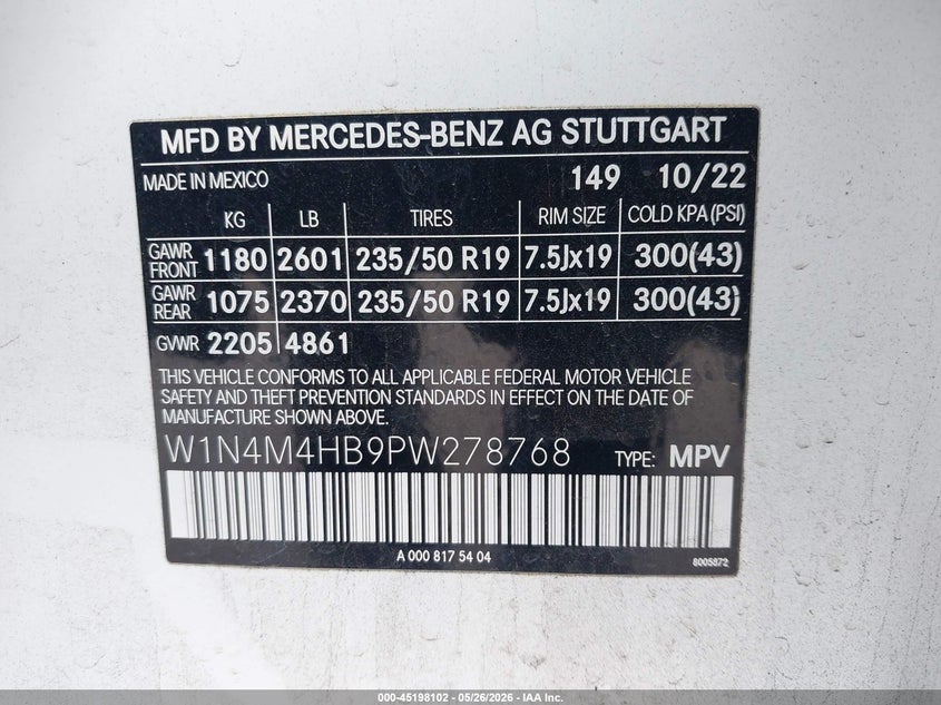 2023 Mercedes-Benz Glb 250 4Matic VIN: W1N4M4HB9PW278768 Lot: 45198102