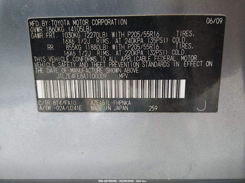 2010 Scion Xb VIN: JTLZE4FE8A1100009 Lot: 45198308