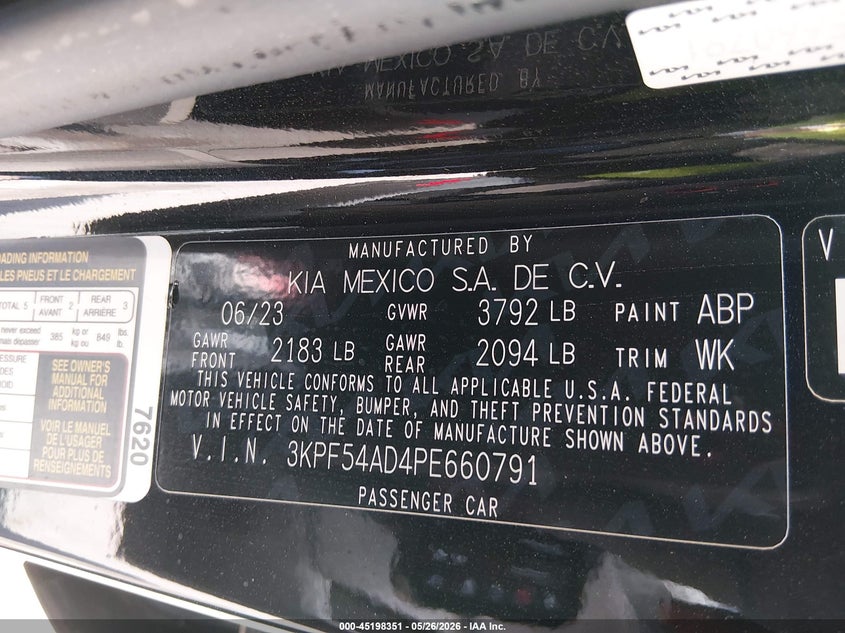 VIN 3KPF54AD4PE660791 2023 KIA FORTE GT-LINE