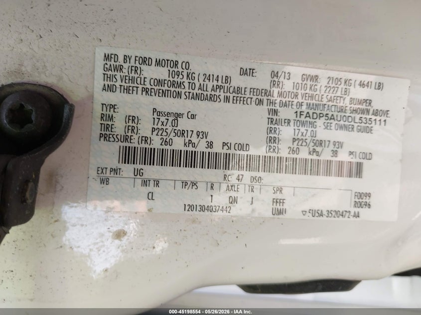 2013 Ford C-Max Hybrid Se VIN: 1FADP5AU0DL535111 Lot: 45198554