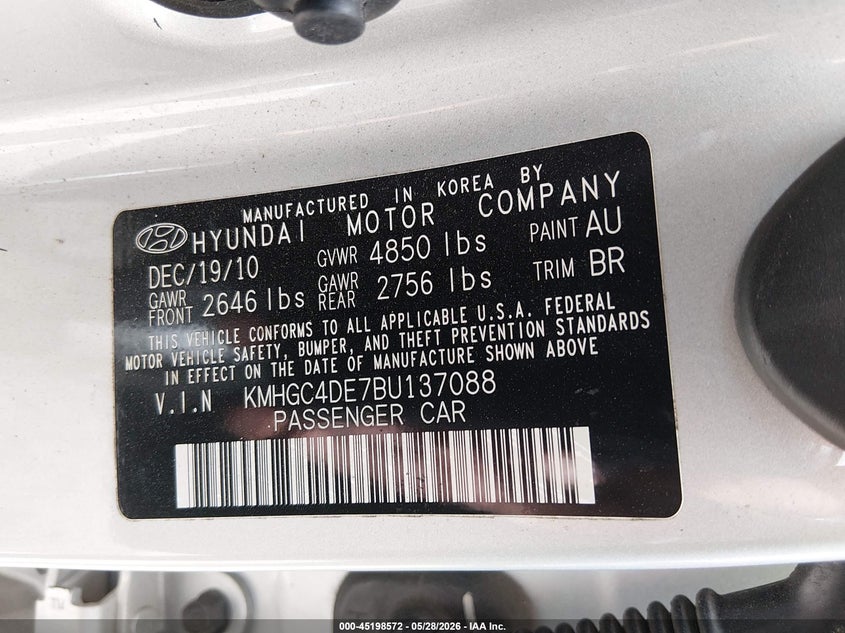 2011 Hyundai Genesis 3.8 VIN: KMHGC4DE7BU137088 Lot: 45198572