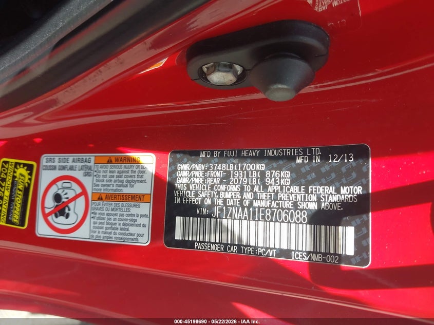 2014 Scion Fr-S VIN: JF1ZNAA11E8706088 Lot: 45198690