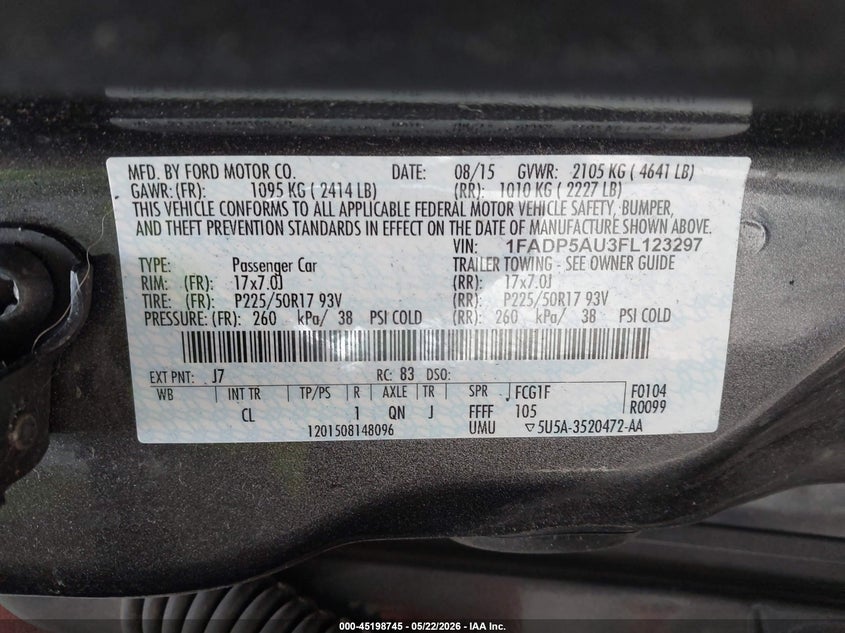 2015 Ford C-Max Hybrid Se VIN: 1FADP5AU3FL123297 Lot: 45198745