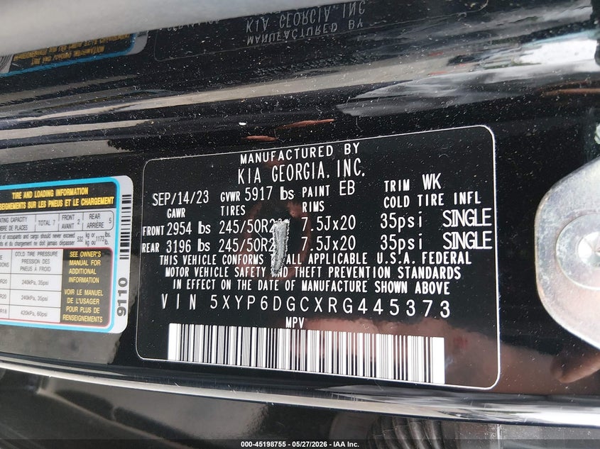 2024 Kia Telluride S VIN: 5XYP6DGCXRG445373 Lot: 45198755