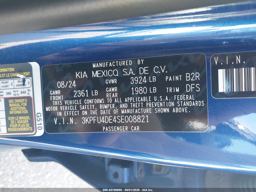 2025 Kia K4 Ex VIN: 3KPFU4DE4SE008821 Lot: 45198998