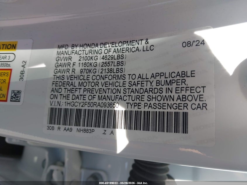 VIN 1HGCY2F50RA093650 2024 HONDA ACCORD HYBRID SPORT
