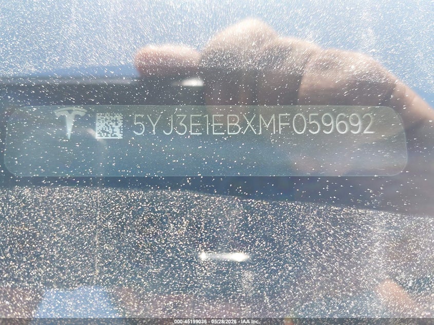 VIN: 5YJ3E1EBXMF059692 2021 TESLA MODEL 3 LONG RANGE