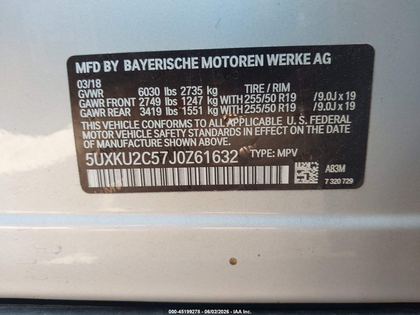 VIN 5UXKU2C57J0Z61632 2018 BMW X6 XDRIVE35I