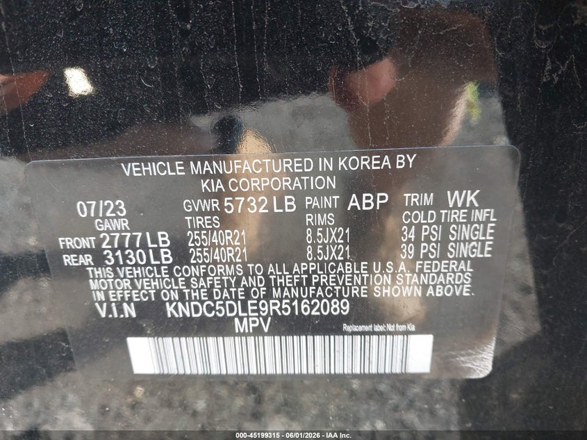 2024 Kia Ev6 Gt VIN: KNDC5DLE9R5162089 Lot: 45199315