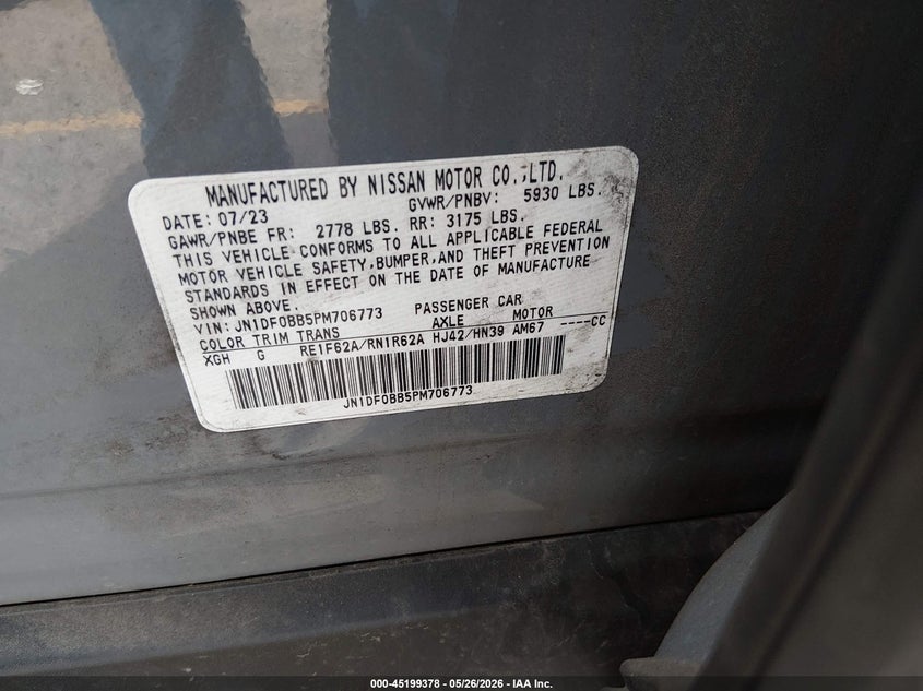 2023 Nissan Ariya Engage+ VIN: JN1DF0BB5PM706773 Lot: 45199378