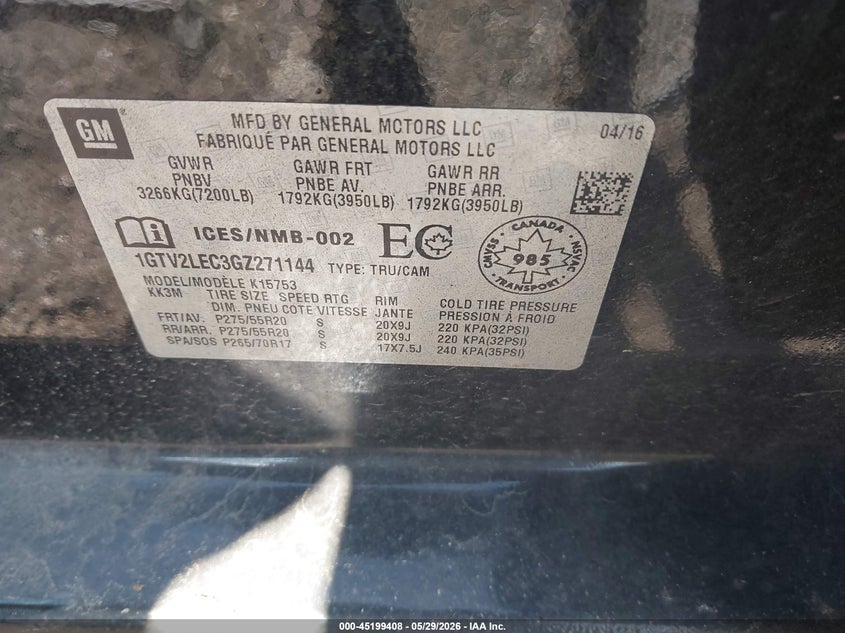 2016 GMC SIERRA TRUCK 5.3L V-8 DI, VVT, 355HP