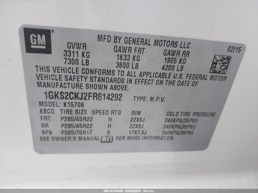 2015 GMC YUKON SPORT UTILITY VEHICLE 6.2L V-8 DI, VVT, 420HP