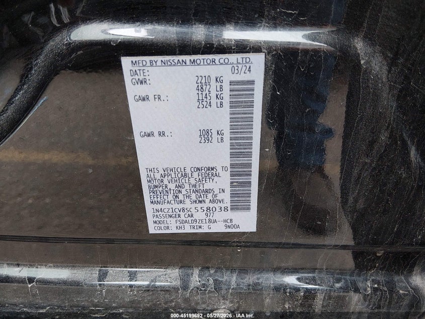 2025 Nissan Leaf Sv Plus VIN: 1N4CZ1CV8SC558038 Lot: 45199692