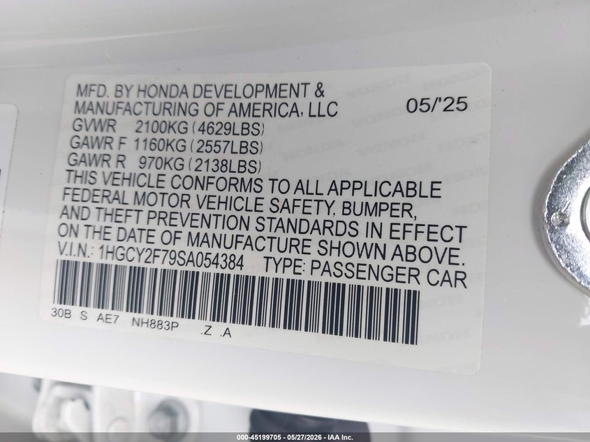 VIN 1HGCY2F79SA054384 2025 HONDA ACCORD HYBRID SPORT-L