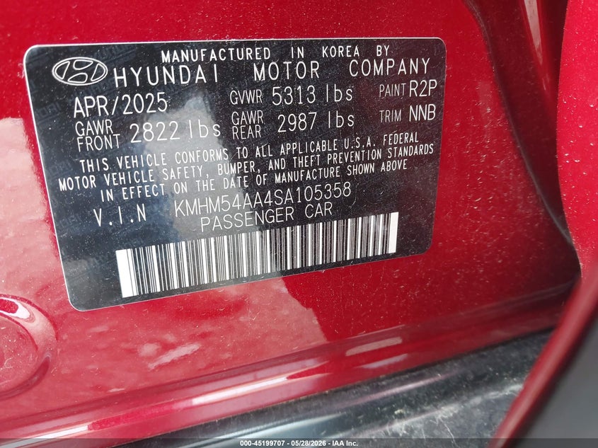 2025 Hyundai Ioniq 6 Limited VIN: KMHM54AA4SA105358 Lot: 45199707