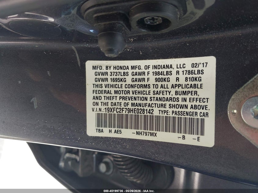 VIN 19XFC2F79HE028142 2017 HONDA CIVIC EX