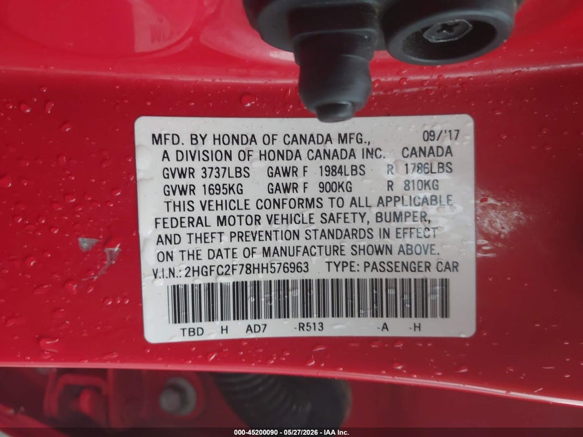 VIN 2HGFC2F78HH576963 2017 HONDA CIVIC EX
