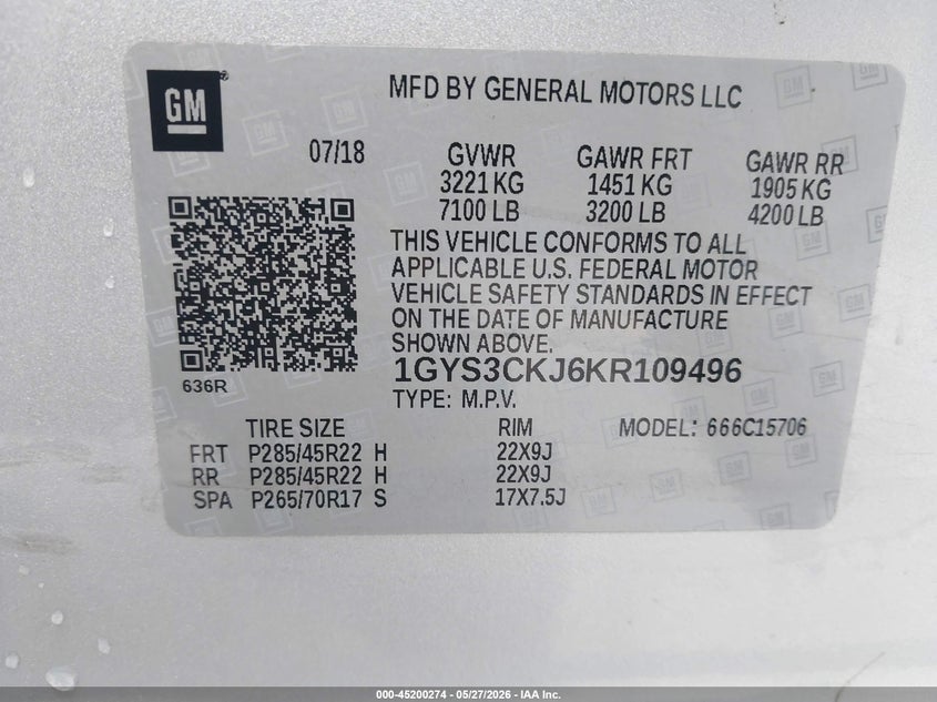2019 Cadillac Escalade Premium Luxury VIN: 1GYS3CKJ6KR109496 Lot: 45200274