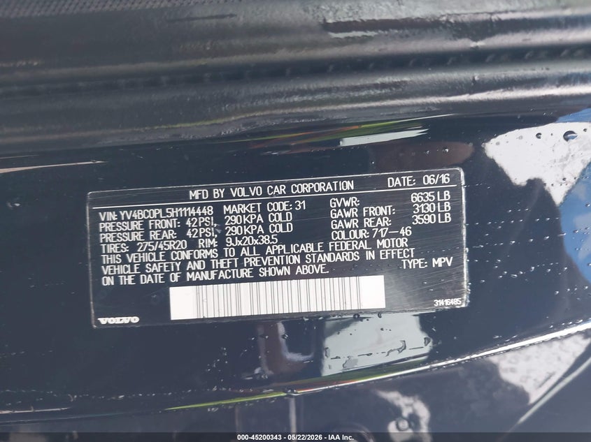 2017 Volvo Xc90 Hybrid T8 Inscription VIN: YV4BC0PL5H1114448 Lot: 45200343