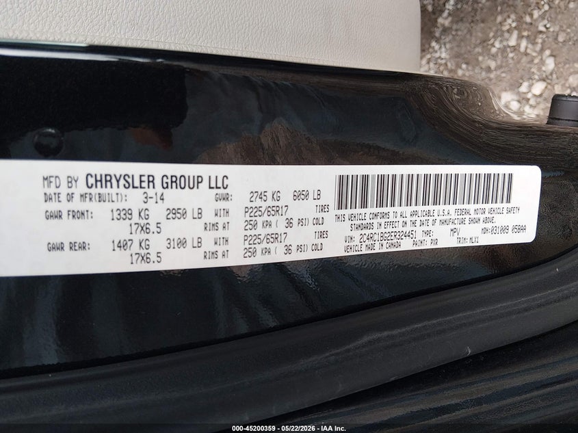 2014 Chrysler Town & Country Touring VIN: 2C4RC1BG2ER324451 Lot: 45200359
