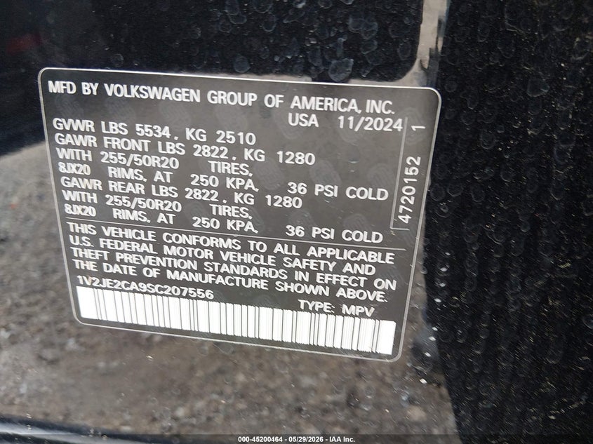 2025 Volkswagen Atlas Cross Sport 2.0T Se W/Technology VIN: 1V2JE2CA9SC207556 Lot: 45200464