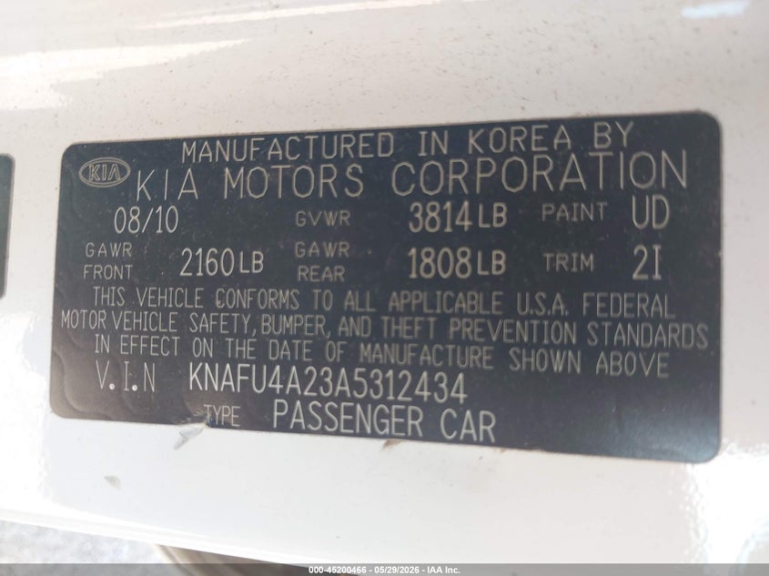 2010 Kia Forte Ex VIN: KNAFU4A23A5312434 Lot: 45200466