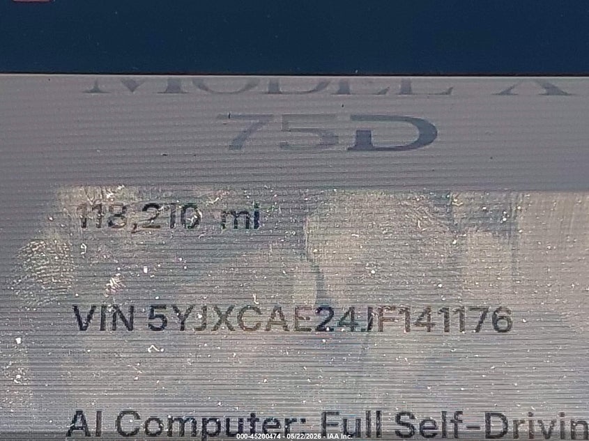 2018 Tesla Model X 100D/75D/P100D VIN: 5YJXCAE24JF141176 Lot: 45200474