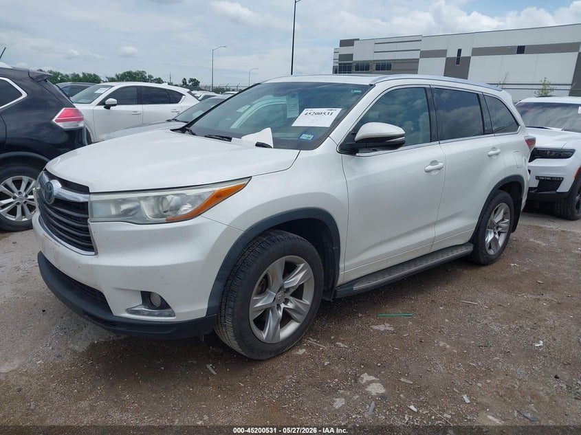 Vin: 5tdykrfh1fs115999, lot: 45698259, toyota highlander limited platinum v6 20152