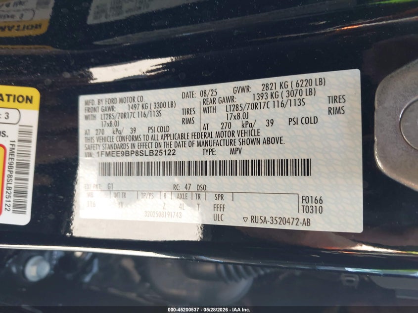 2025 Ford Bronco Badlands VIN: 1FMEE9BP8SLB25122 Lot: 45200537
