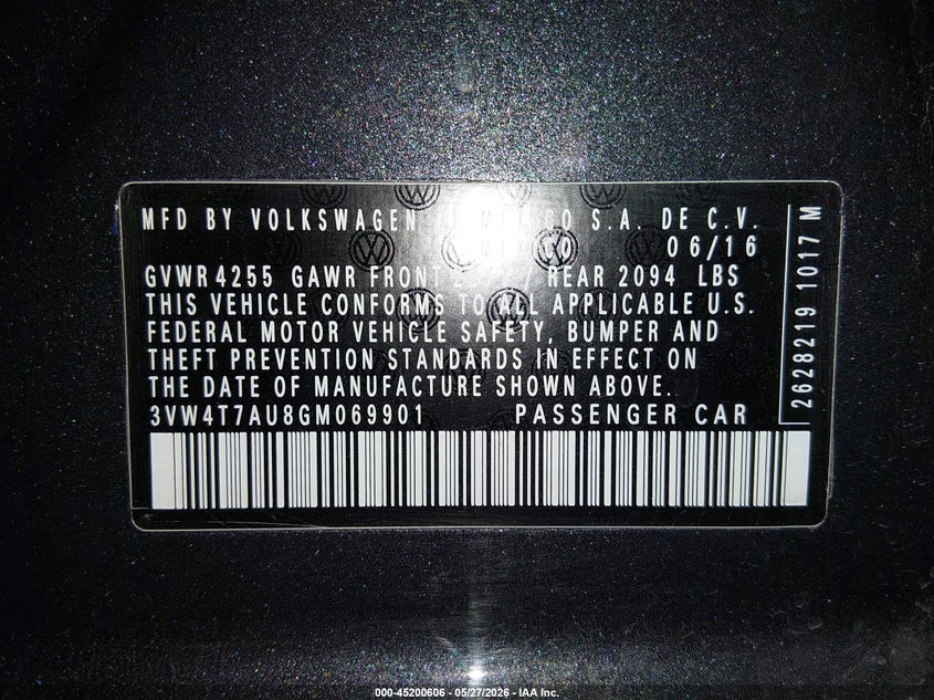 2016 Volkswagen Golf Gti Se 4-Door VIN: 3VW4T7AU8GM069901 Lot: 45200606