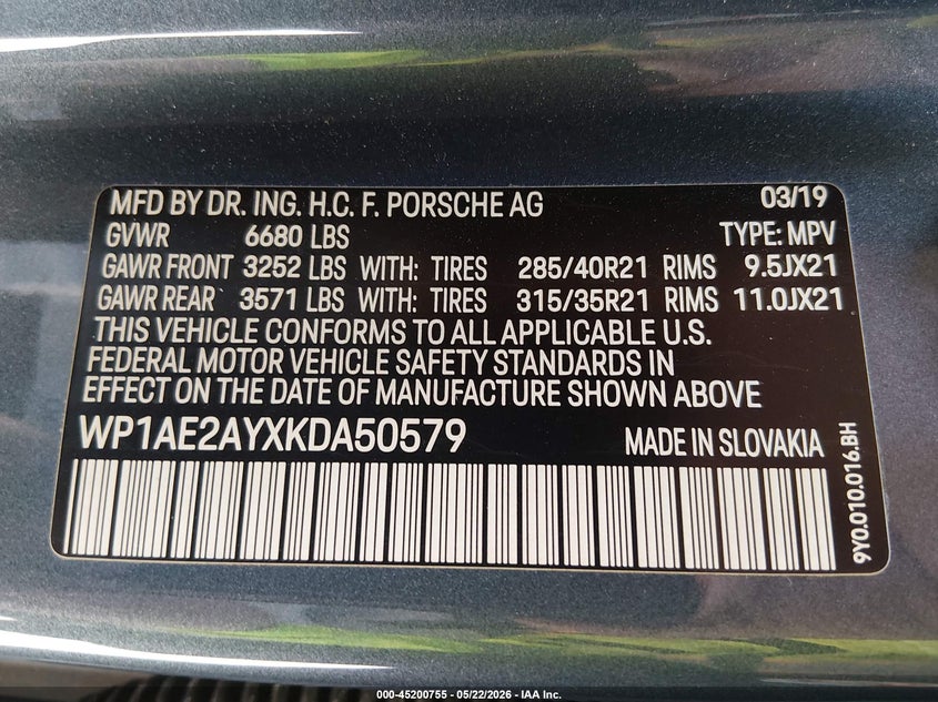 2019 Porsche Cayenne E-Hybrid VIN: WP1AE2AYXKDA50579 Lot: 45200755