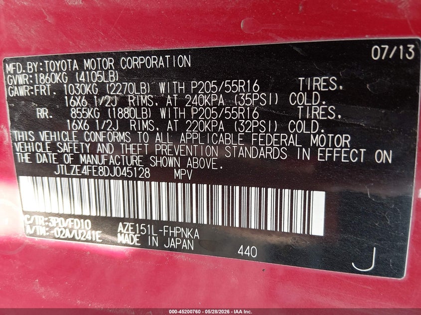 2013 Scion Xb VIN: JTLZE4FE8DJ045128 Lot: 45200760