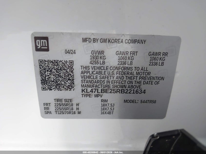 2024 Buick Envista Sport Touring Fwd VIN: KL47LBE25RB221634 Lot: 45200842