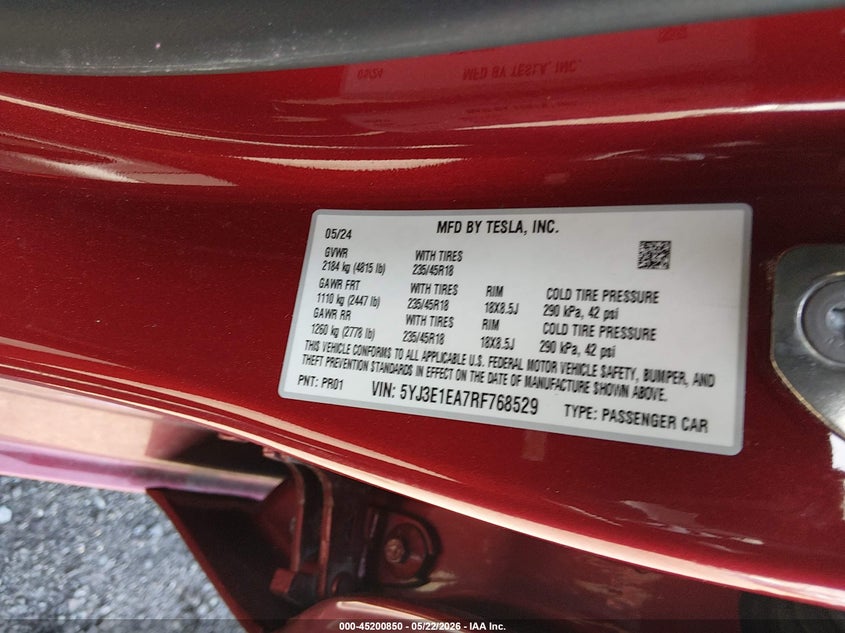 2024 TESLA MODEL 3 SEDAN ELECTRIC